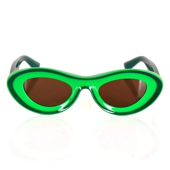 Two Toned Green Color Block Round Eye Sunglasses - Picture 1 of 2